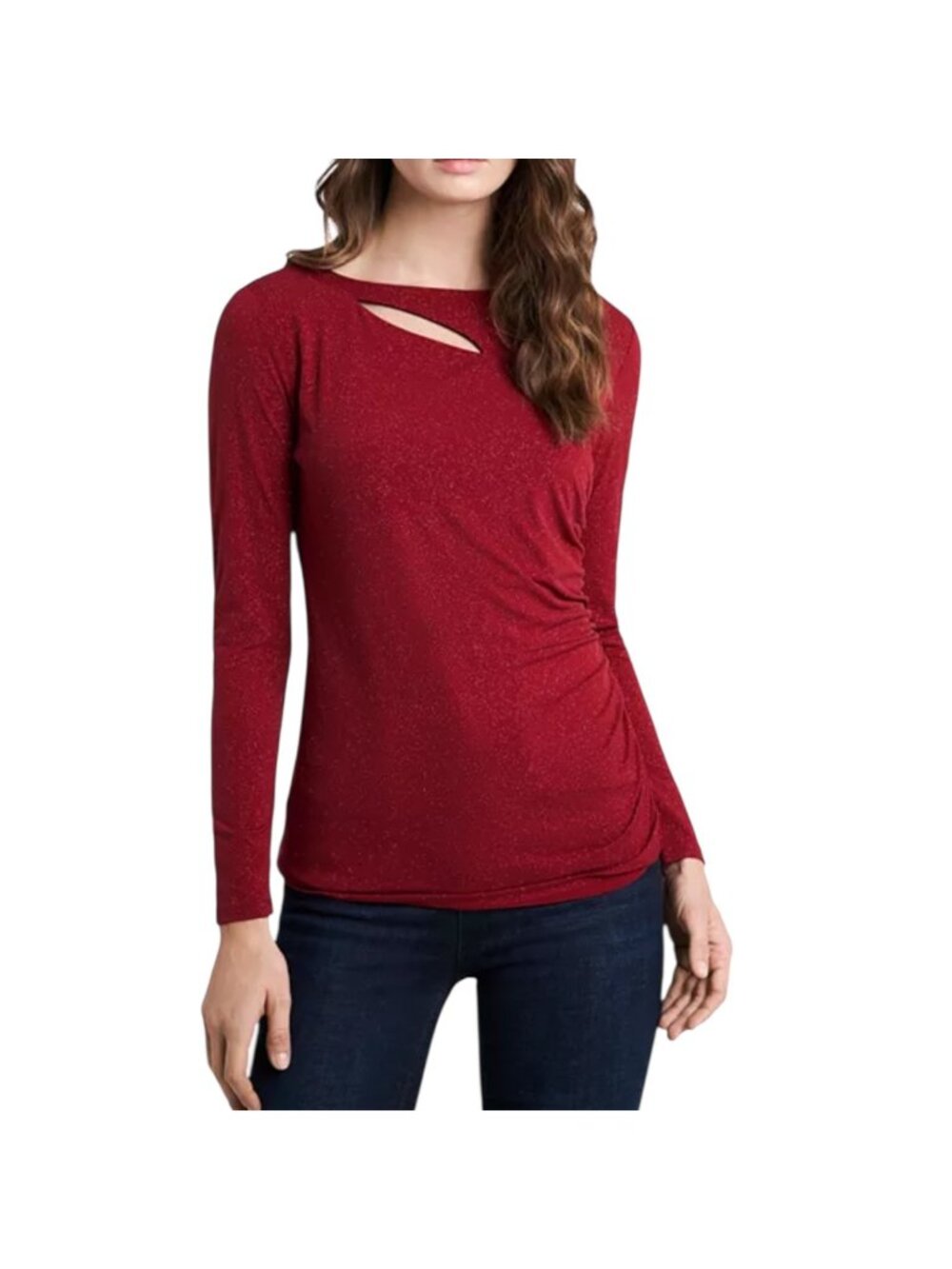 Vince Camuto Women's Red Sparkle Asymmetric Cutout Top, Long Sleeve Size XL